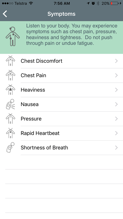 A screenshot of the Cardihab App, an eHealth smartphone app for cardiac rehabilitation