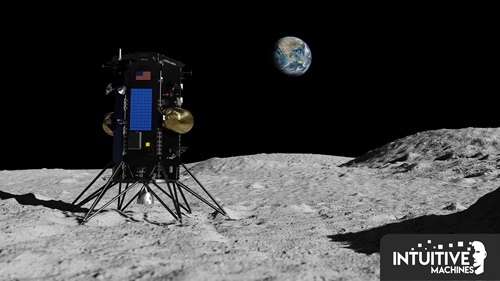 An artist's impression of a machine on the Moon with the Earth in the background