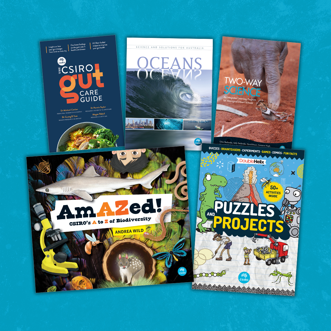 CSIRO science books ,Gut care guide, Ocens, Two way scince Amazed Puzzles and projects