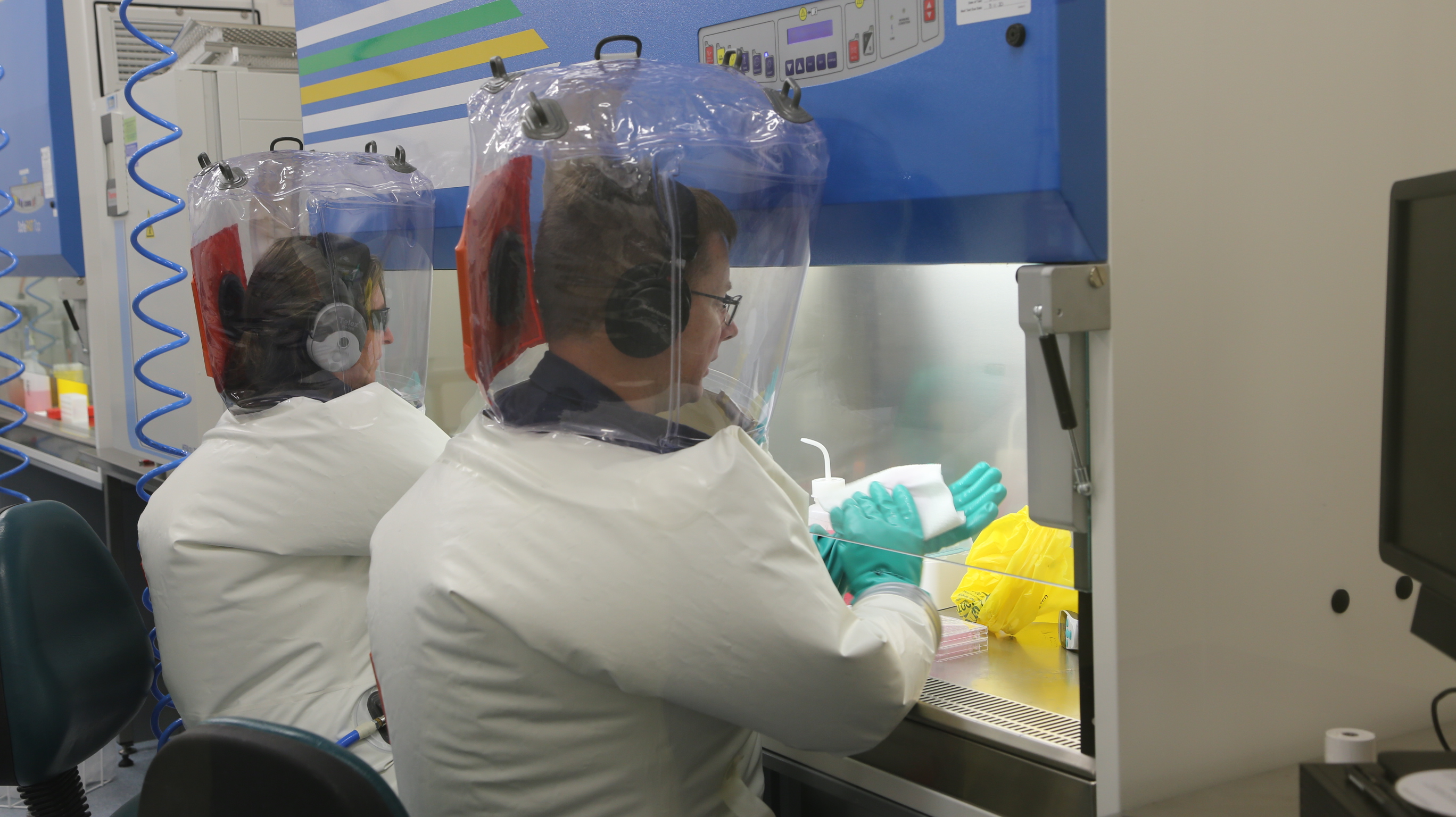 CSIRO scientists conducting research on the COVID-19 virus at the Australian Centre for Disease Preparedness.