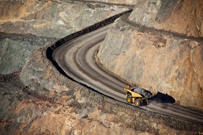 Ore truck driving through mine