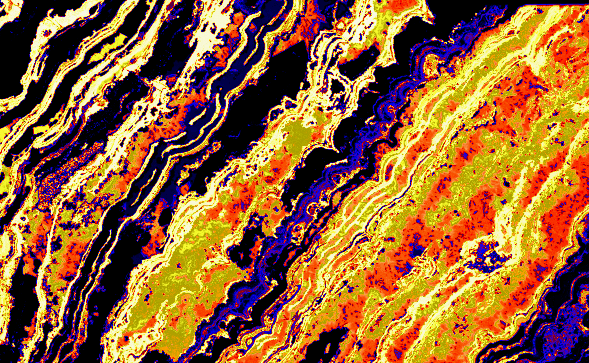 False coloured image showing distrubtion of iron in rock sample