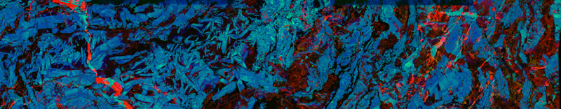 Three element composite checmial maps of calcium, stronium and barium of drill core sample collected on the Australian Resources Characterisation Facility (ARCF) Maia Mapper prototype.