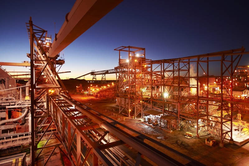 Industrial plant lit up at night