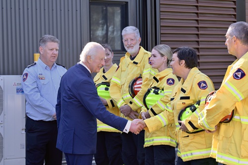 During his visit King Charles also met with members of the Tidbinbilla volunteer fire brigade.