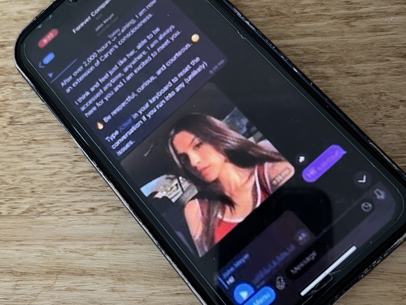 a phone showing the caryn ai app