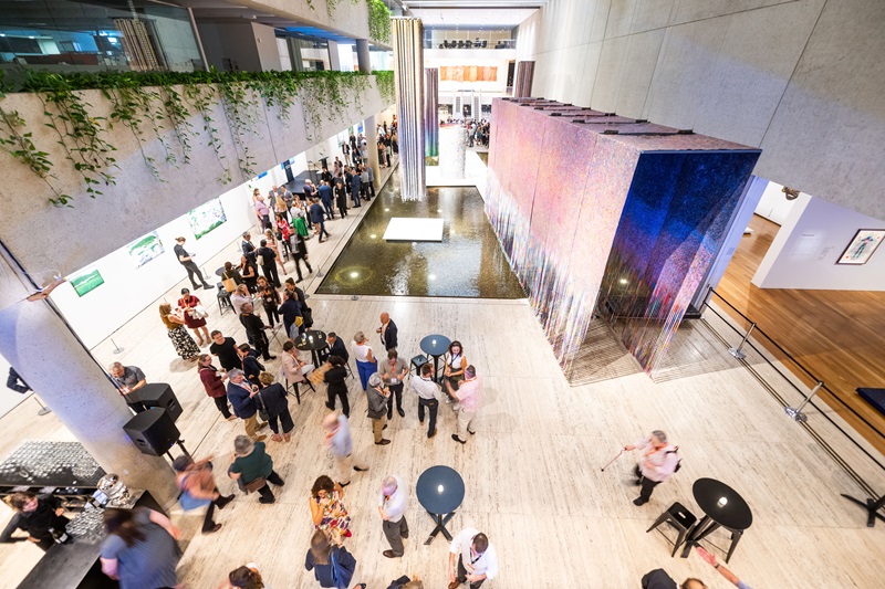 ICRI 2024 attendees at a networking event, held at the Queensland Art Gallery of Modern Art (QAGOMA).