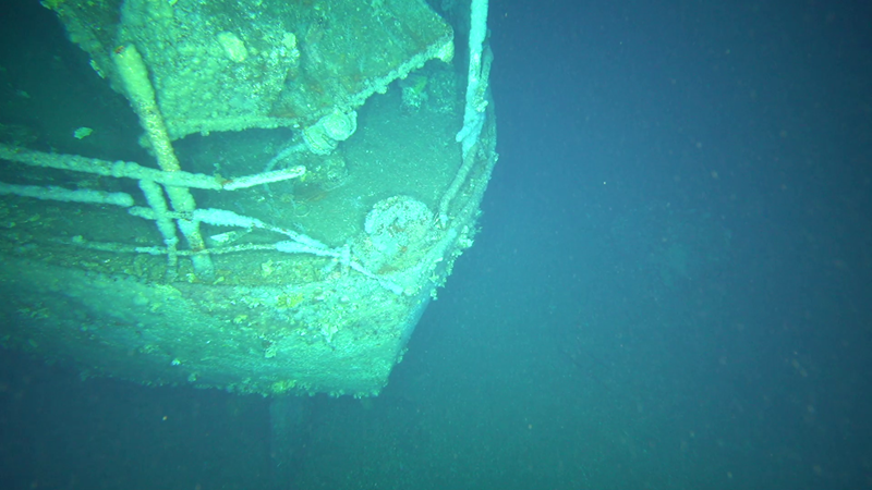 Underwater photo of the stern MV Blythe Star shipwreck.