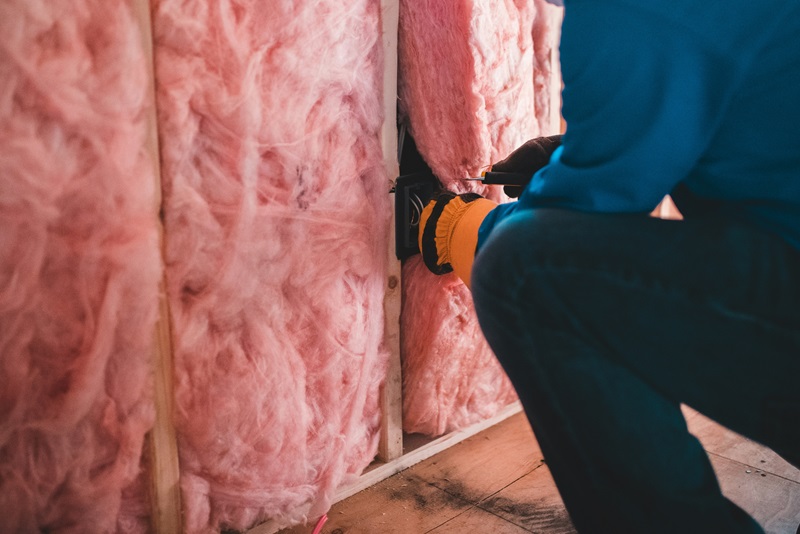 Insulation batts being installed into a wall