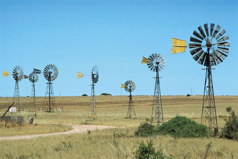 Windmills pumping groundwater at Penong, SA